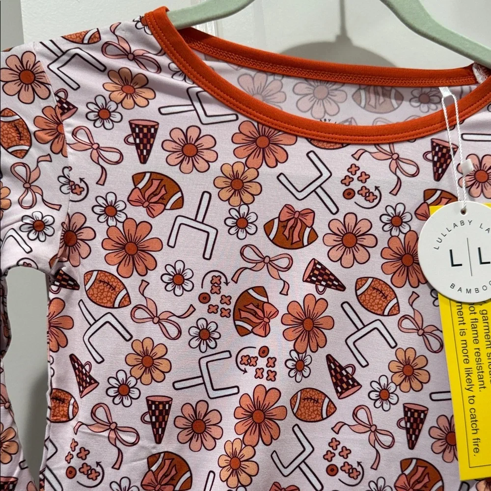 Girls Football Floral Bamboo Pajama Set size 7/8 by Lullaby land Bamboo NWT - Picture 3 of 5